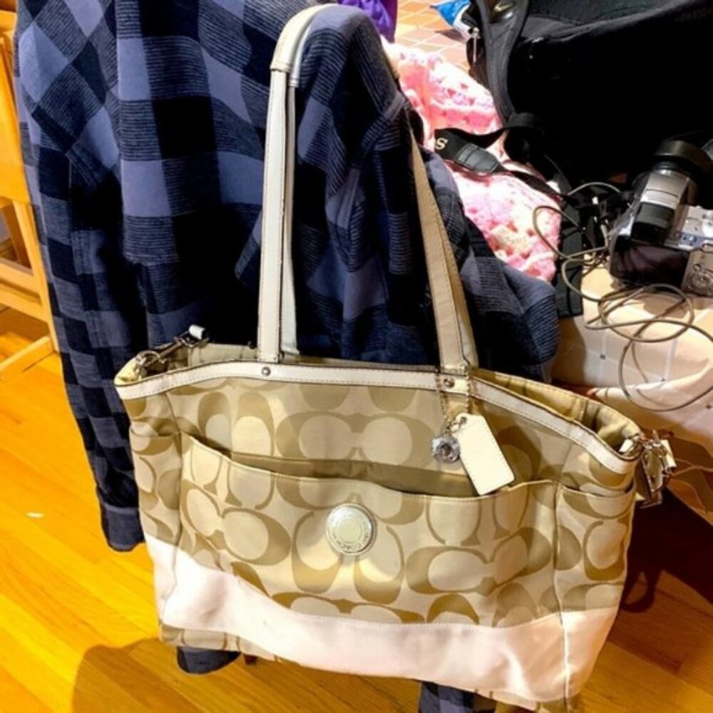 Coach Beige and Cream Signature Tote